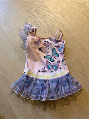 Shade Critters Girls Pink Butterfly Swimsuit with Tutu Dress 5T